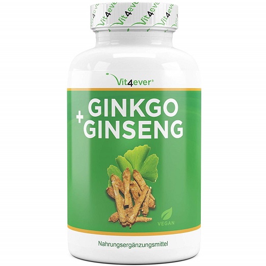Vit4ever® Ginkgo Biloba + Koreanischer Ginseng – Premium-Qualität – Vegan – Steigert Die Vitalität, Schützt Vor Alterssymptome, Wirkt Beruhigend Auf Den Kopf Und Sorgt Vor Allem Für Bessere Konzentration Und Gedächtnis